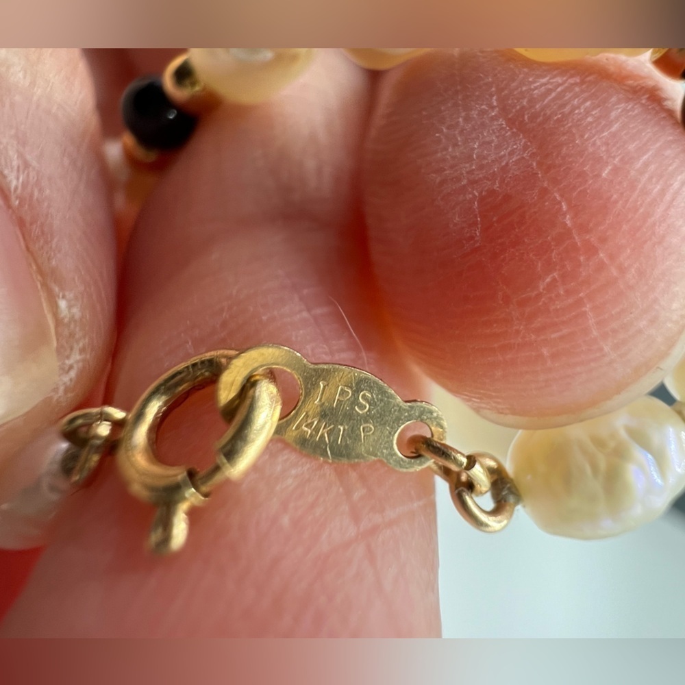 Vintage 14k plum gold pearl and onyx necklace Imperial Pearl Syndicate 1941 - Picture 8 of 11
